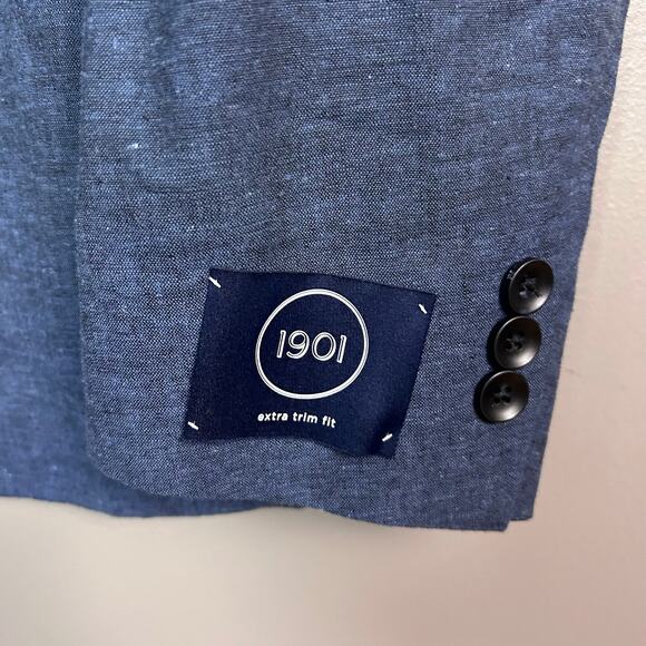 1901 blazer men's Large Linen Blue NEW unstructured unlined extra slim fit - Picture 4 of 8